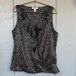 White House Black Market Black and White silky Sleeveless faux wrap Blouse Lg